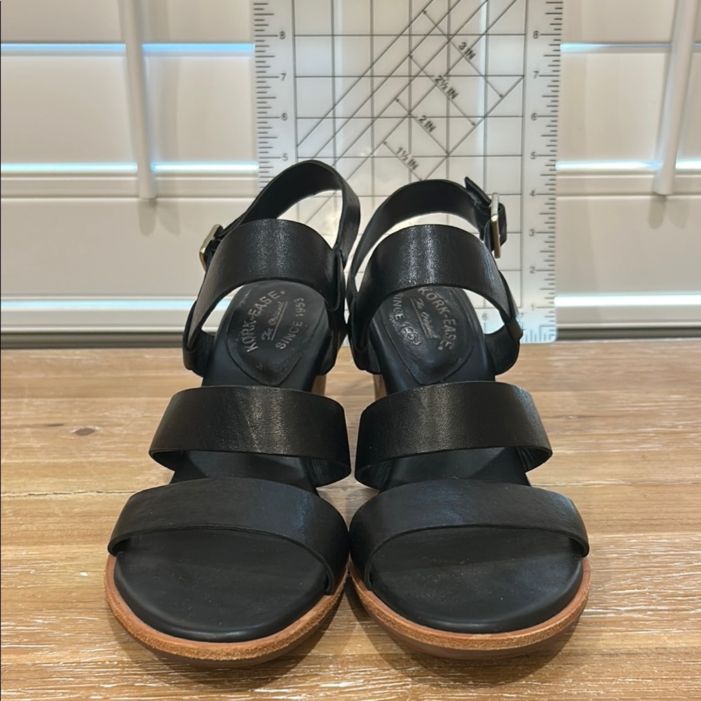 Kork-Ease Black Sandals with Cork Sole and Contoured Footbed